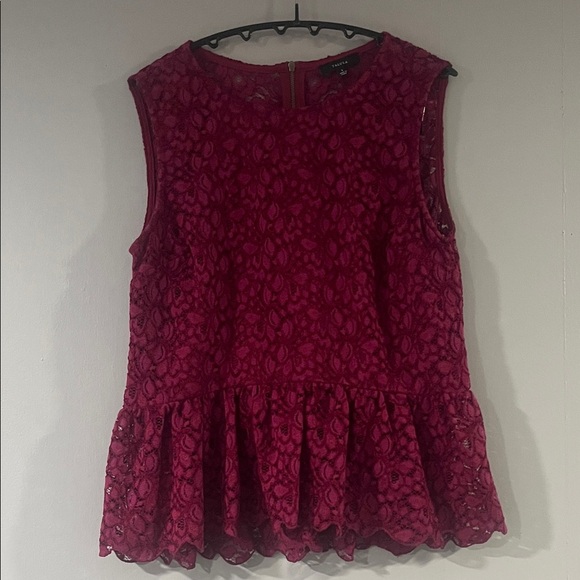Talula Tops - Talula Lace Peplum Blouse - Rich Burgundy Size Small